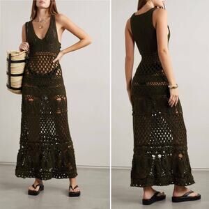 Ulla Johnson Dress Green Size Small Alexis Tiered Merino Wool Crocheted Midi